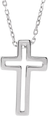 14K Gold Open Cross Necklace - White Gold