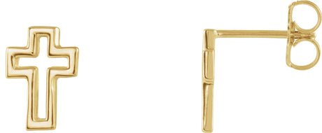 14K Gold Open Cross Earrings - Yellow Gold