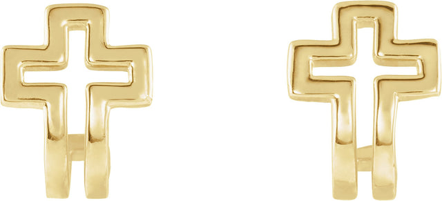 14K Gold Open Cross J-Hoop Earrings - Yellow Gold - view 2
