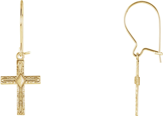 14K Gold Cross Earrings – 25x10mm