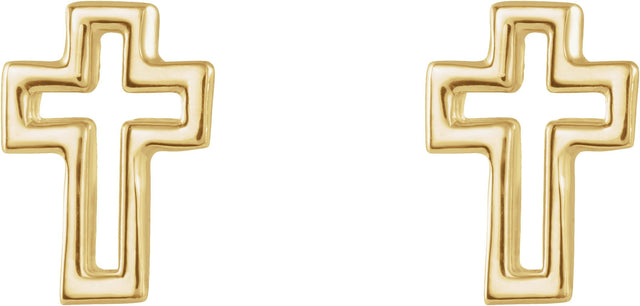 14K Gold Open Cross Earrings - Yellow Gold - view 2