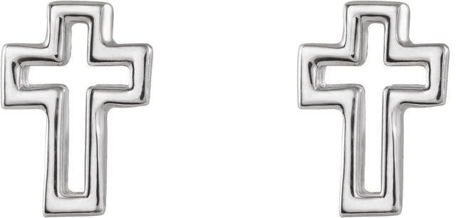 14K Gold Open Cross Earrings - White Gold - view 2