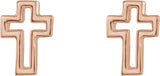 14K Gold Open Cross Earrings - Rose Gold - view 2