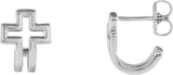 Platinum Open Cross J-Hoop Earrings