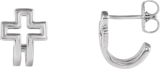 Platinum Open Cross J-Hoop Earrings