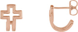 14K Gold Open Cross J-Hoop Earrings - Rose Gold