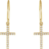 14K Gold Round Natural Diamond Petite Cross Earrings - Yellow Gold - view 4