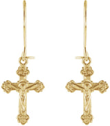 14K Gold Crucifix Earrings - view 2