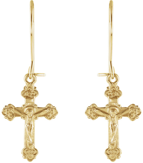 14K Gold Crucifix Earrings - view 2