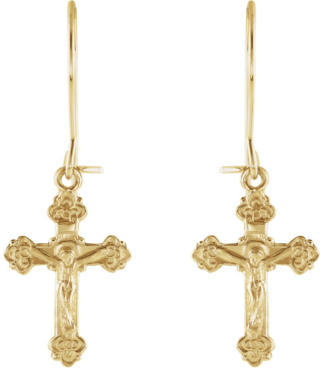 14K Gold Crucifix Earrings - view 2