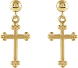 14K Gold Cross & Ball Earrings - Yellow Gold - view 2