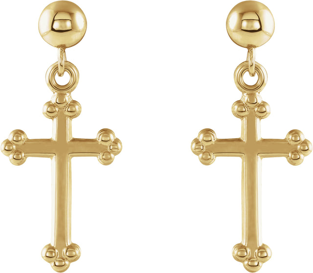 14K Gold Cross & Ball Earrings - Yellow Gold - view 2