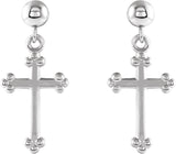 14K Gold Cross & Ball Earrings - White Gold - view 2