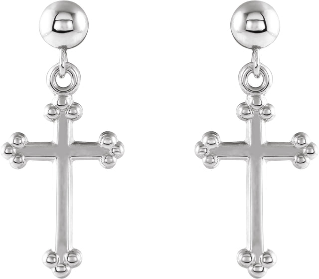 14K Gold Cross & Ball Earrings - White Gold - view 2