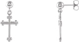 14K Gold Cross & Ball Earrings - White Gold