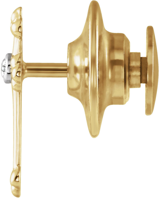 14K Gold Round Natural Diamond Cross Lapel Pin – 14x9mm - Two-Tone - view 4