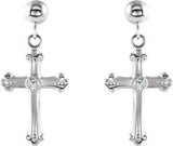 14K Gold Round Natural Diamond Cross & Ball Earrings – 1.7mm Stones - White Gold - view 4