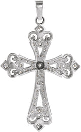 14K Gold Round Natural Diamond Fleur-de-lis Cross Pendant - White Gold - view 6