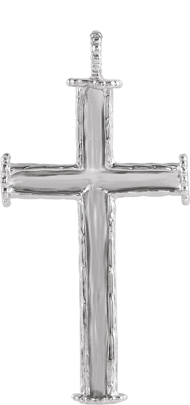 14K Gold Tree Bark Cross Pendant - White Gold - view 3