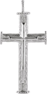 14K Gold Tree Bark Cross Pendant - White Gold