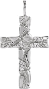 14K Gold Nugget Cross Pendant - White Gold