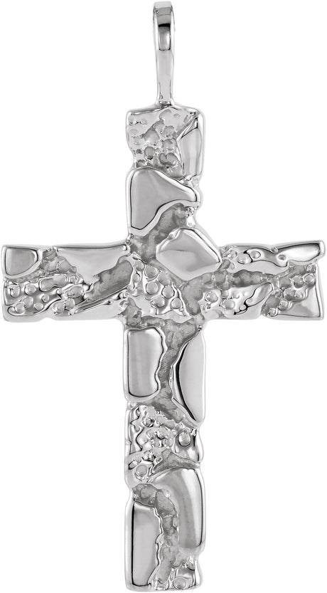 14K Gold Nugget Cross Pendant - White Gold