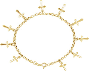 14K Gold Cross Charm Bracelet