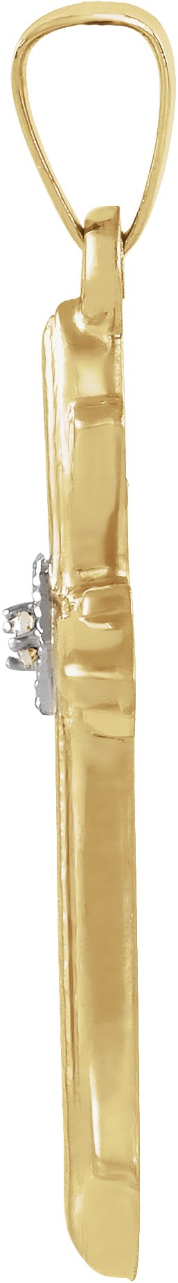 14K Gold Round Natural Diamond Hollow Cross Pendant - view 5
