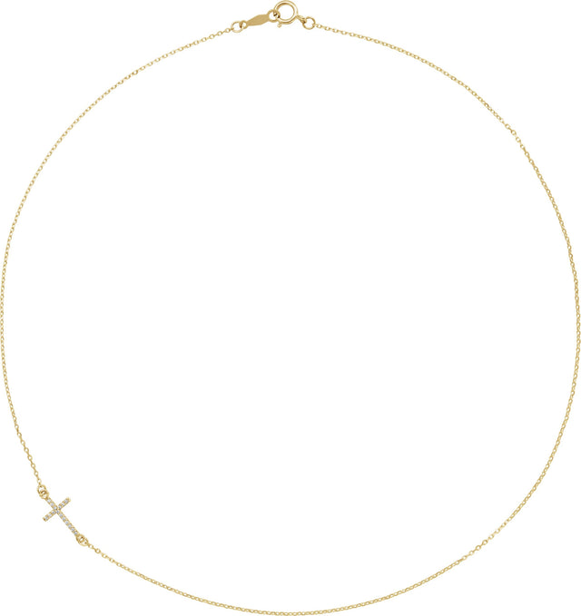 14K Gold Round Natural Diamond Accented Sideways Cross Necklace - Yellow Gold - view 4