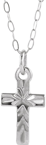 14K Gold Youth Cross Necklace – 9.5x6.5mm - White Gold