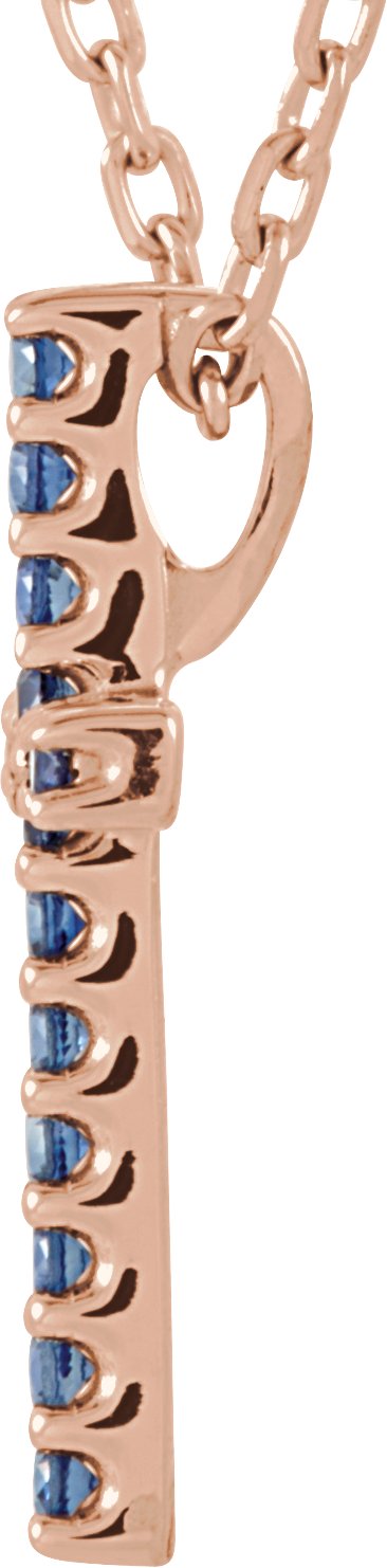 14K Gold Round Natural Blue Sapphire Petite Cross Necklace or Pendant - Rose Gold - view 8