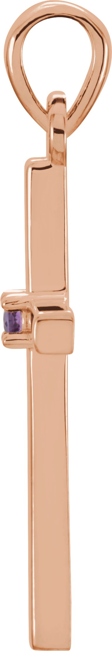 14K Gold Round Natural Amethyst Birthstone Cross Pendant - Rose Gold - view 6
