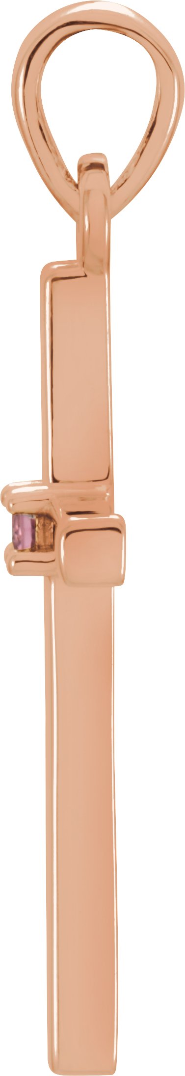 14K Gold Round Natural Pink Tourmaline Birthstone Cross Pendant - Rose Gold - view 6