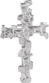 14K Gold Nugget Cross Pendant – 38x22mm - White Gold