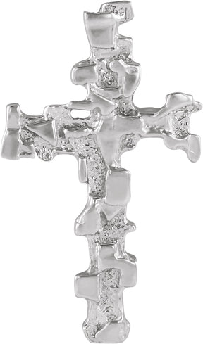 14K Gold Nugget Cross Pendant – 38x22mm - White Gold