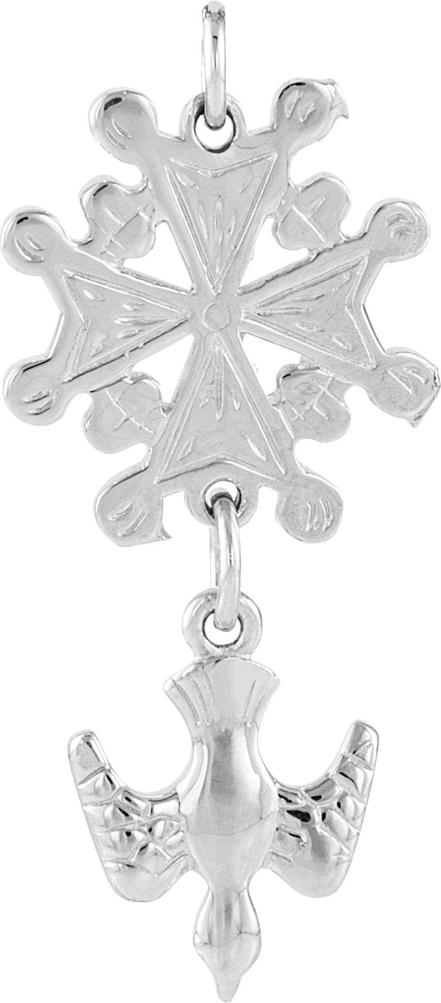 14K Gold Huguenot Cross Pendant - White Gold