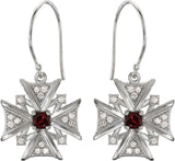 14K Gold Round Natural Mozambique Garnet & Natural Diamond Vintage-Inspired Cross Earrings - White Gold - view 4