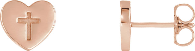 14K Gold Heart & Cross Earrings II - Rose Gold