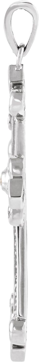 14K Gold Round Natural Diamond Fleur-de-lis Cross Pendant - White Gold - view 5