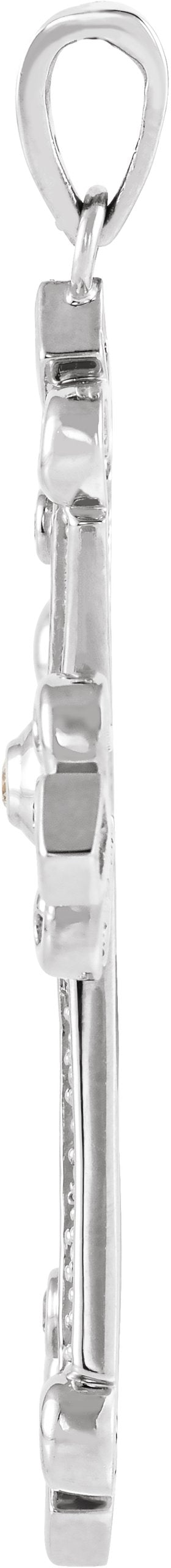 14K Gold Round Natural Diamond Fleur-de-lis Cross Pendant - White Gold - view 5