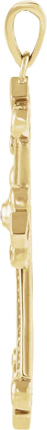 14K Gold Round Natural Diamond Fleur-de-lis Cross Pendant - Yellow Gold - view 5