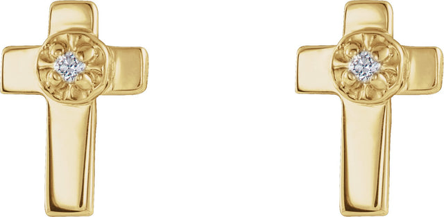 14K Gold Round Natural Diamond Accented Cross Earrings - Yellow Gold - view 4