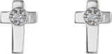 14K Gold Round Natural Diamond Accented Cross Earrings - White Gold - view 4