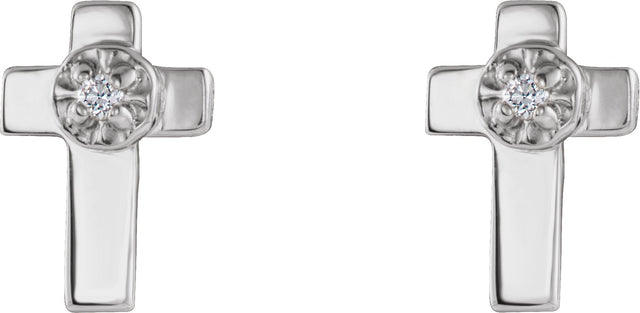14K Gold Round Natural Diamond Accented Cross Earrings - White Gold - view 4