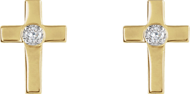 14K Gold Round Natural Diamond Accented Cross Earrings - Yellow Gold - view 4