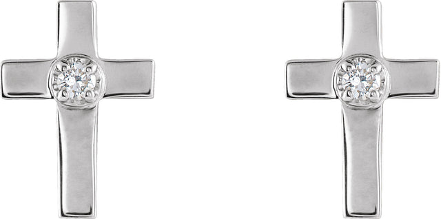 14K Gold Round Natural Diamond Accented Cross Earrings - White Gold - view 4