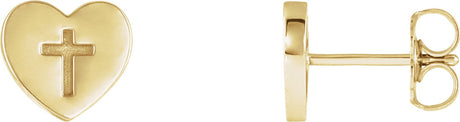 14K Gold Heart & Cross Earrings II - Yellow Gold