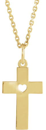 14K Gold Youth Pierced Heart Cross Necklace or Pendant - view 3