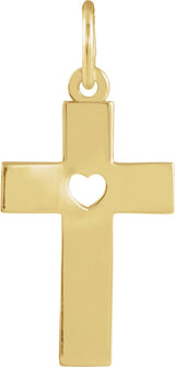 14K Gold Youth Pierced Heart Cross Necklace or Pendant - view 3
