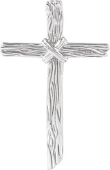 14K Gold Woodgrain Cross Pendant - White Gold